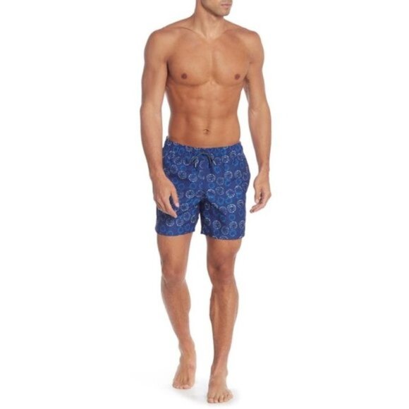 Slate & Stone Mens Blue Printed Pockets Drawstring Swim Trunks Swimwear Sz S New - Picture 2 of 7